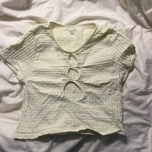 Urban Outfitters pastel yellow cropped cut-out tee, medium